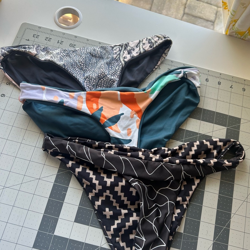 Maaji Mixed-Print Bikini Bottoms in Teal, Orange, Black & White